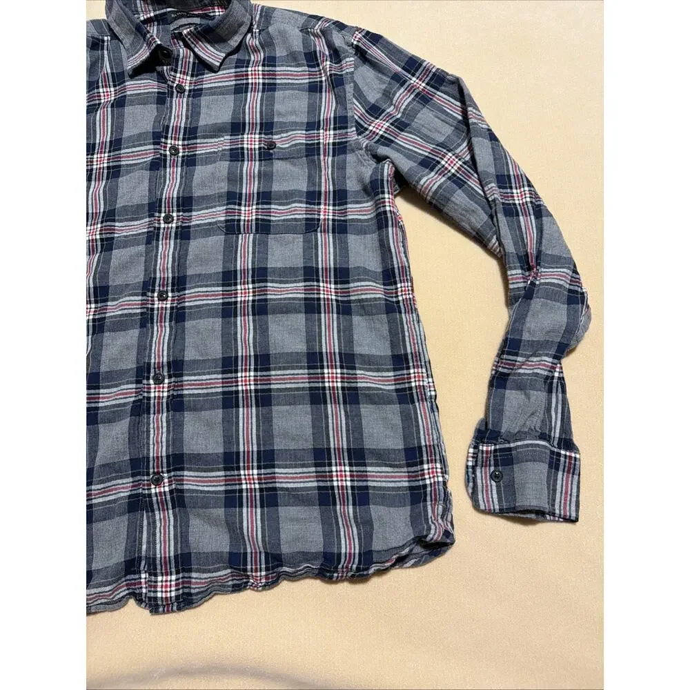 Banana Republic Men's Large Untucked Slim Fit Flannel Shirt Gray Navy Plaid